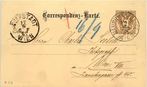 Wien - Buchhandlung Hartleben - Ganzsache gelaufen 1887 -633128