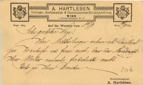 Wien - Buchhandlung Hartleben - Ganzsache gelaufen 1887 -633128