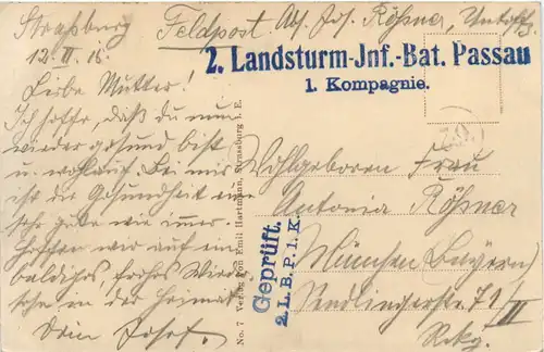 Strassburg - Feldpost 2. Bayr. Landsturm Passau -495446