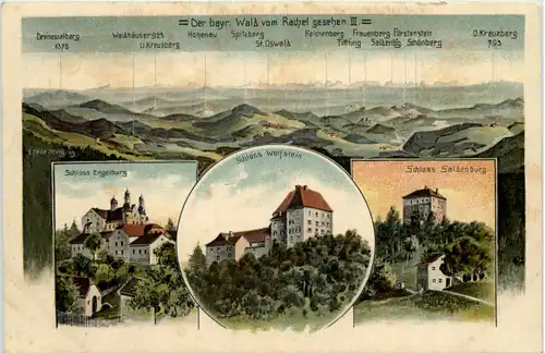 Schloss Wolfstein - Bayr. Wald vom Rachel aus - Künstler-AK Eugen Felle -605792