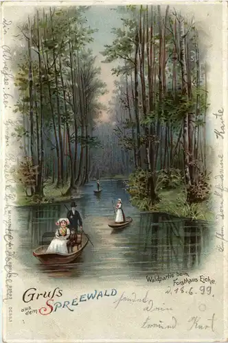 Gruss aus dem Spreewald - Forsthaus Eiche - Litho -635004