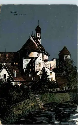 Füssen - Partie am Lech - Künstler-AK Eugen Felle -606192