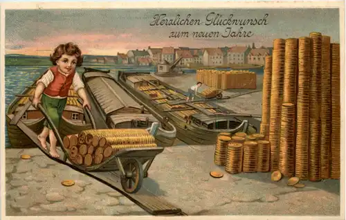 Neujahr - Geld auf Ansichtskarte - Prägekarte -635134