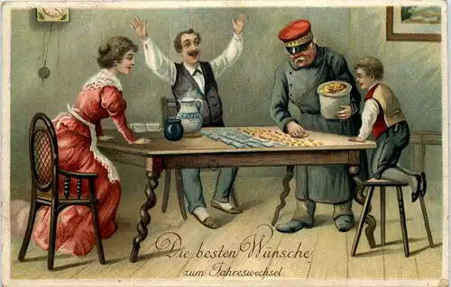 Neujahr - Geld auf Ansichtskarte - Prägekarte -635194