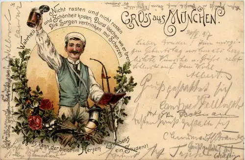 Gruss aus München - Litho - Bier Studenten -634970