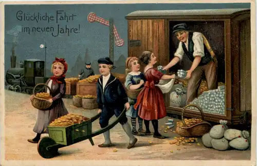 Neujahr - Geld auf Ansichtskarte - Prägekarte -635190