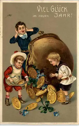 Neujahr - Geld auf Ansichtskarte - Prägekarte -635230