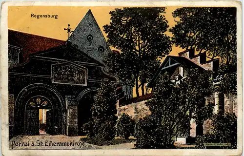 Regensburg - Portal der St. Emeramskirche - Künstler-AK Eugen Felle -606932