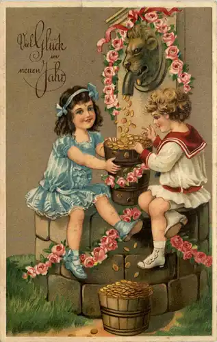 Neujahr - Geld auf Ansichtskarte - Prägekarte -635290