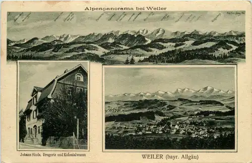 Weiler Allgäu - Drogerie und Kolonialwaren - Künstler-AK Eugen Felle -607052
