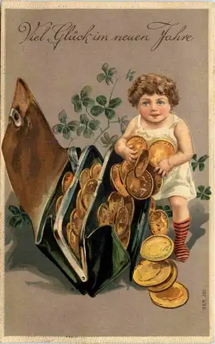 Neujahr - Geld auf Ansichtskarte - Prägekarte -635148
