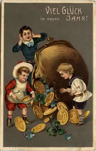 Neujahr - Geld auf Ansichtskarte - Prägekarte -635168