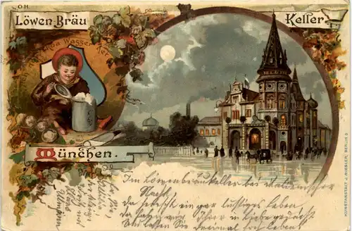 München - Löwen-Bräu Keller - Litho -635348