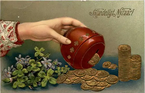 Neujahr - Geld auf Ansichtskarte - Prägekarte -635200