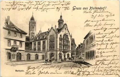 Gruss aus Pfullendorf - Marktplatz - Künstler-AK Eugen Felle -607692