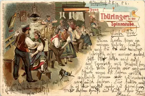 Jung Thüringen in der Spinnstube - Humor - Litho -636110