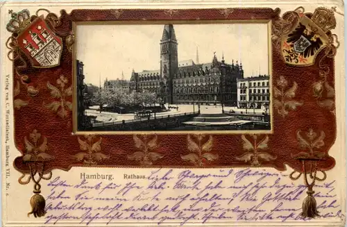 Hamburg - Rathaus - Litho Prägekarte -635320