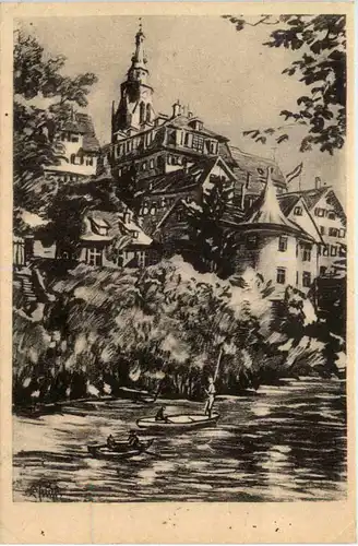 Tübingen, Partie am Neckar mit Hölderlinturm -523188