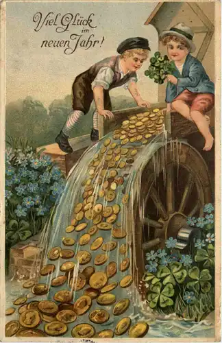 Neujahr - Geld auf Ansichtskarte - Prägekarte -635166