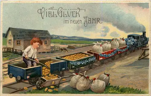 Neujahr - Geld auf Ansichtskarte - Prägekarte -635292