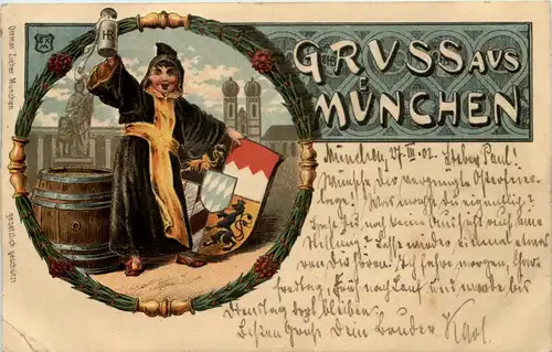Gruss aus München - Bier - Litho Prägekarte -636550