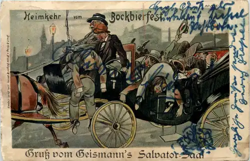 Nürnberg - Heimkehr vom Bockbierfest - Geismanns Salvator-Saal - Litho -636068