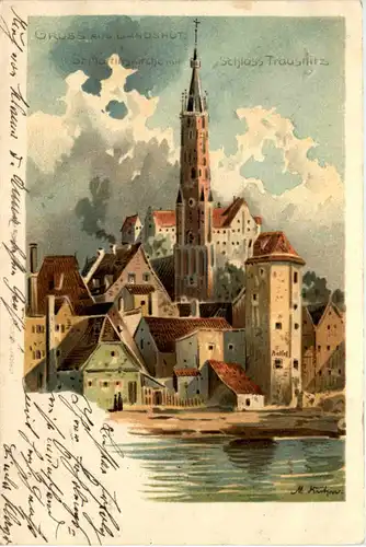 Gruss aus Landshut - St. Martinskirche - Litho -636810