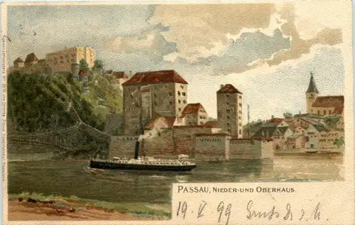 Passau - Nieder und Oberhaus - Litho -636308