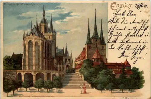 Erfurt und St. Severikirche - Litho -636260
