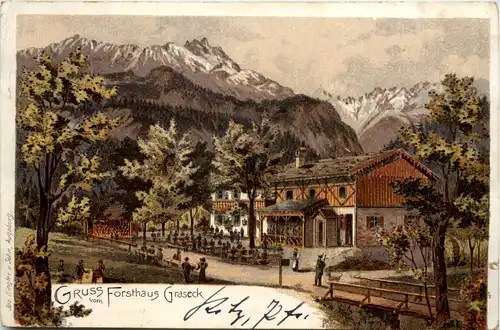 Gruss vom Forsthaus Graseck - Litho -636848