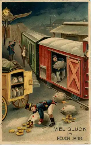 Neujahr - Geld auf Ansichtskarte - Prägekarte -635222