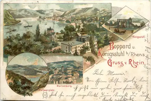 Boppard und Königsstuhl bei Rhens - Litho -636986