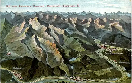 Alpenbahn Garmisch Mittenwald Innsbruck - Künstler-AK Eugen Felle -609934
