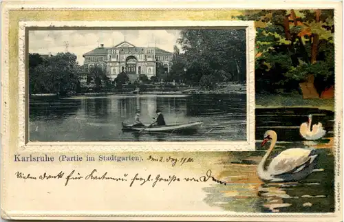 Karlsruhe - Partie im Stadtgarten - Litho -637342