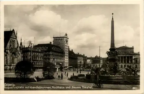Leipzig, Augustusplatz, Mendebrunnen, Hochhaus und Neuem Theater -525534