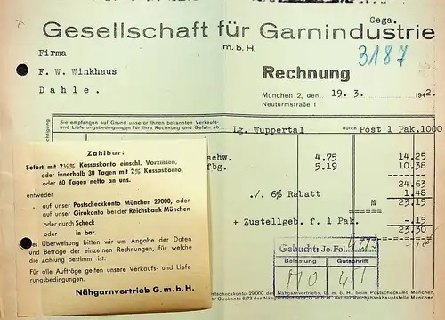 München - Rechnung Gesellschaft für Garnindustrie -638100