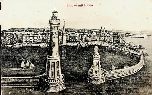 Lindau mit Hafen - Prägekarte -638150