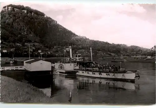 Festung Königstein mit Elbe und Dampfer Königstein -526898