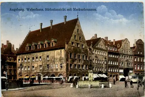 Augsburg, Weberhaus, Südostansicht mit Merkurbrunnen -502416