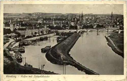 Würzburg, Hafen mit Luitpoldbrücke -527378