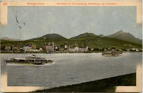 Königswinter, Gesamtansicht mit Hirschberg, Wolkenburg und Drachenfels -527212