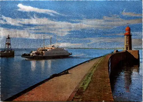 Bremerhaven, Hafenmole mit Fährboot nach Blexen -527654