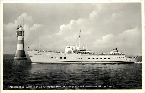 Wilhelmshaven, Bäderschiff Rüstringen am Leuchtturm Roter Sand -528338