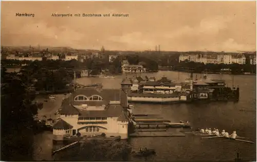 Hamburg, Alsterpartie, mit Bootshaus und Alsterlust -527552