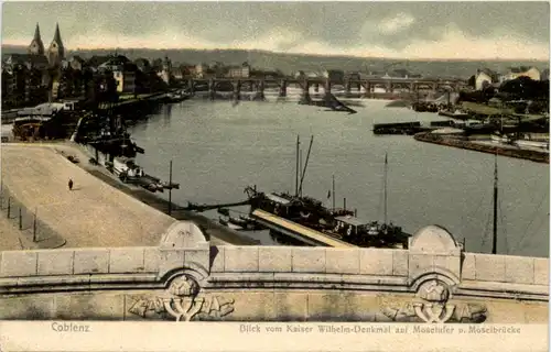 Koblenz - Denkmal Kaiser Wilhelm auf Moselufer u. Moselbrücke -528274