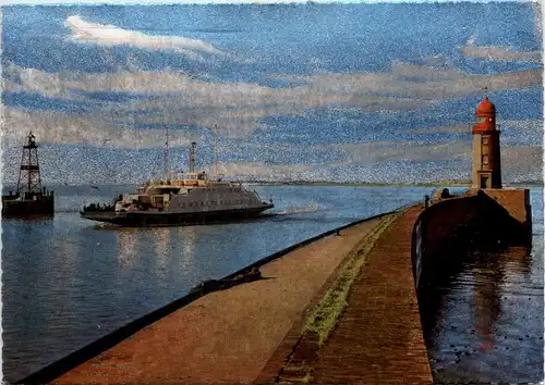 Bremerhafen, Hafenmole mit Fährboot nach Blexen -527912