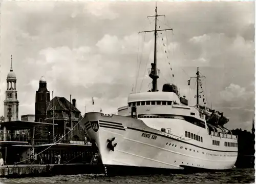 Hamburg, Seebäderschiff Bunte Kuh und St. Michaeliskirche -527616