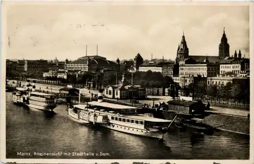 Mainz, Rheinansicht mit Stadthalle u. Dom -527106