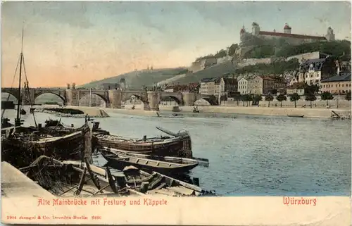 Würzburg, Alte Mainbrücke mit Festung und Käppele -528632