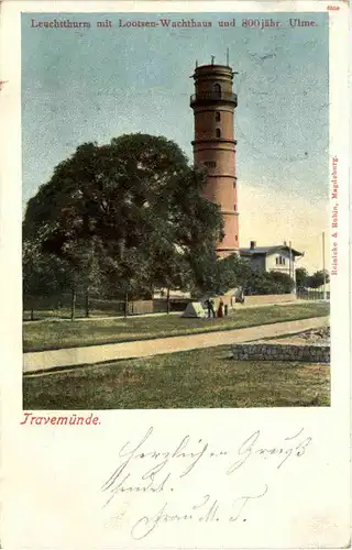 Travemünde, Leuchttutm mit Lootsen-Wachthaus und 800 Jähr. Ulme -528624